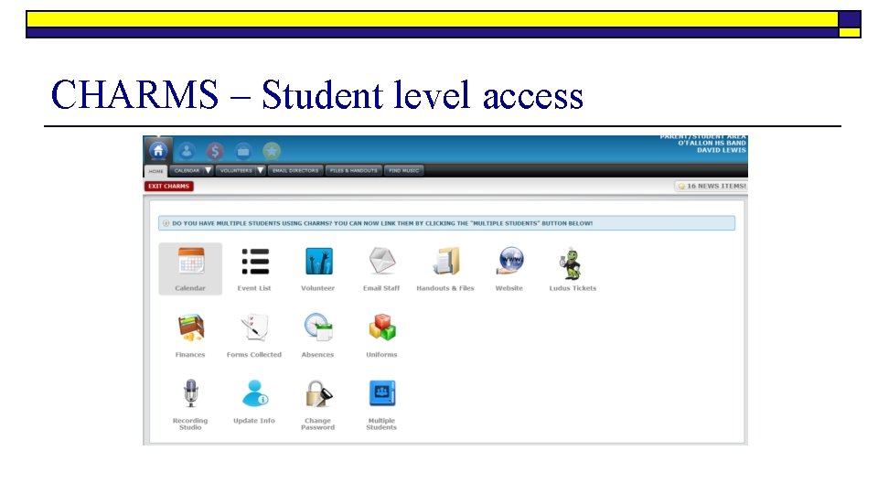 CHARMS – Student level access 