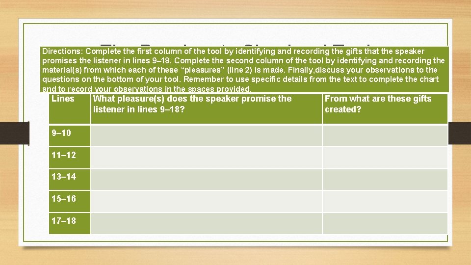 The Passionate Shepherd Tool Directions: Complete the first column of the tool by identifying