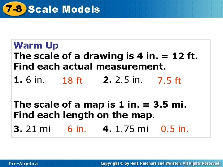 7 8 Scale Models Warm Up Problem of