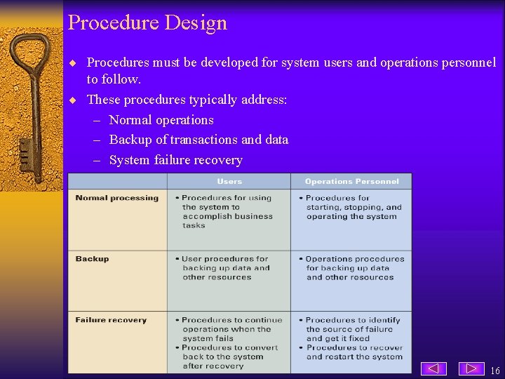 Procedure Design ¨ Procedures must be developed for system users and operations personnel to