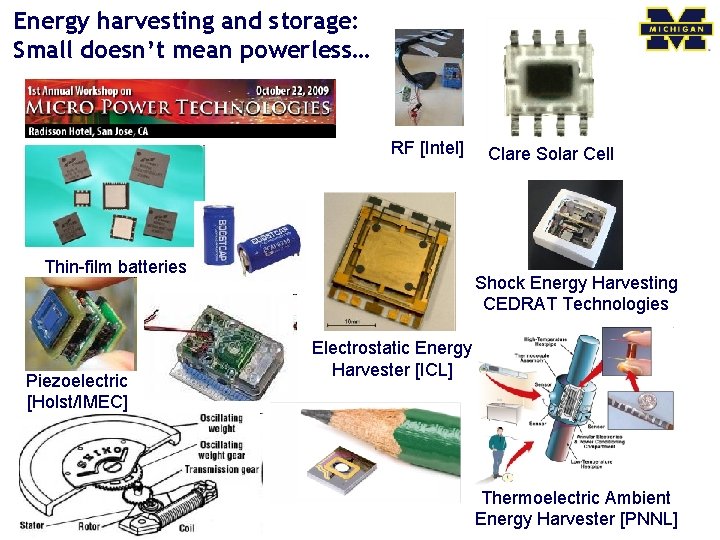 Energy harvesting and storage: Small doesn’t mean powerless… RF [Intel] Thin-film batteries Piezoelectric [Holst/IMEC]