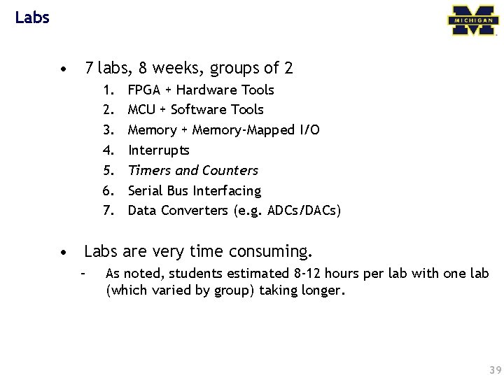 Labs • 7 labs, 8 weeks, groups of 2 1. 2. 3. 4. 5.