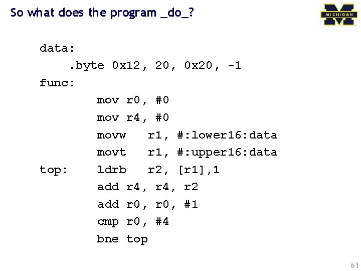 So what does the program _do_? data: . byte 0 x 12, 20, 0