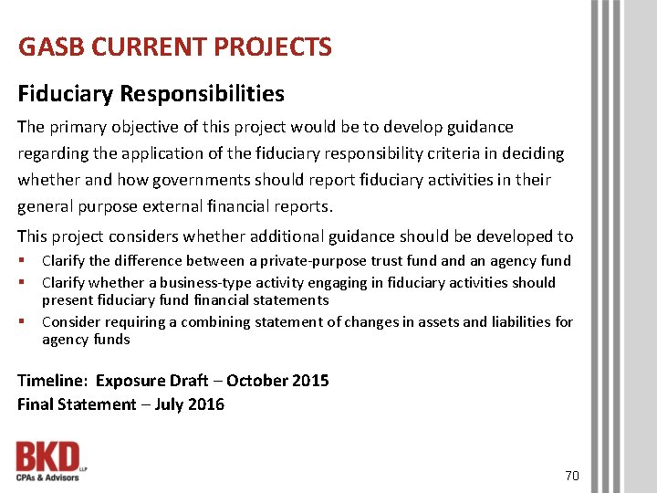 GASB CURRENT PROJECTS Fiduciary Responsibilities The primary objective of this project would be to