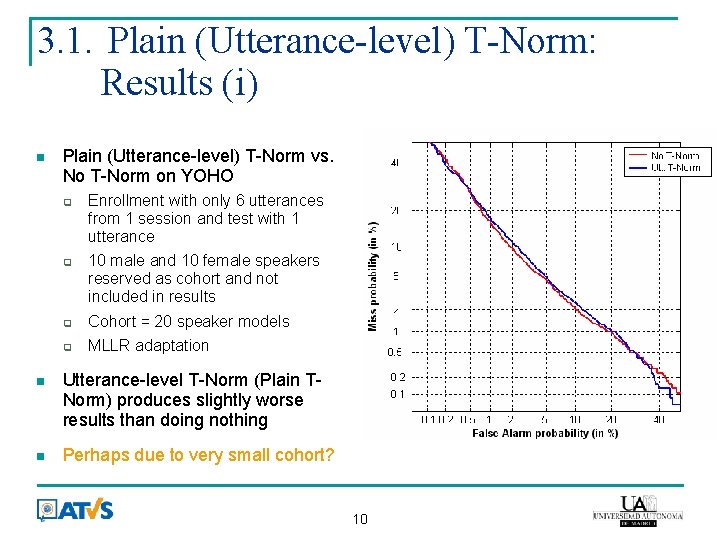 3. 1. Plain (Utterance-level) T-Norm: Results (i) Plain (Utterance-level) T-Norm vs. No T-Norm on