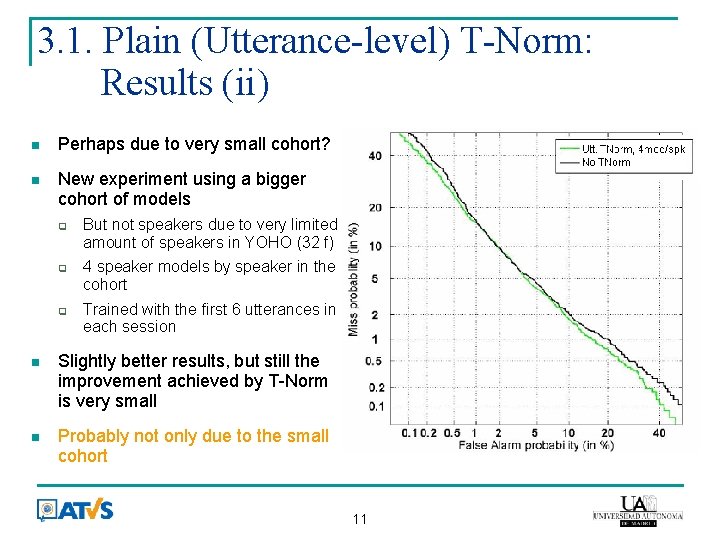 3. 1. Plain (Utterance-level) T-Norm: Results (ii) Perhaps due to very small cohort? New