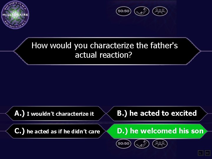 How would you characterize the father's actual reaction? A. ) I wouldn’t characterize it