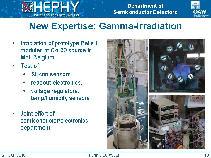 Department of Semiconductor Detectors New Expertise: Gamma-Irradiation • Irradiation of prototype Belle II modules