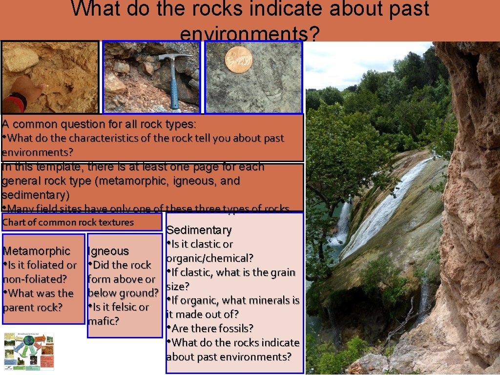 What do the rocks indicate about past environments? A common question for all rock