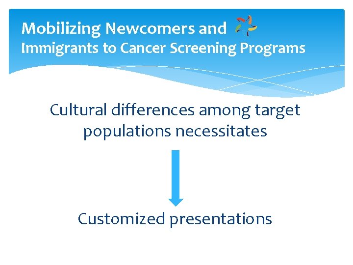 Mobilizing Newcomers and Immigrants to Cancer Screening Programs Cultural differences among target populations necessitates