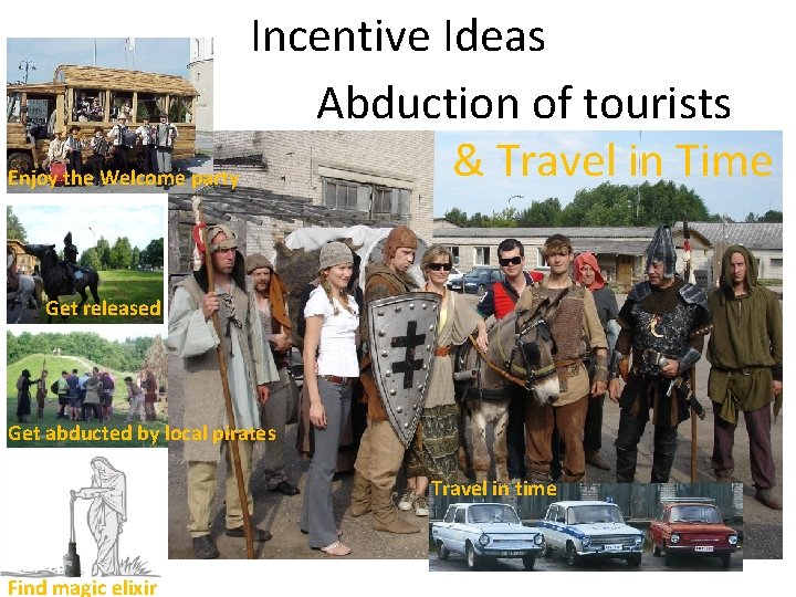 Incentive Ideas Abduction of tourists & Travel in Time Enjoy the Welcome party Get