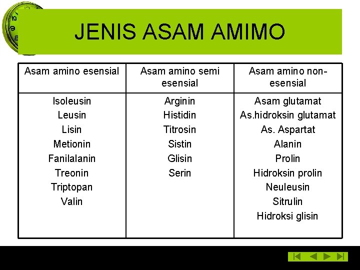 JENIS ASAM AMIMO Asam amino esensial Asam amino semi esensial Asam amino nonesensial Isoleusin