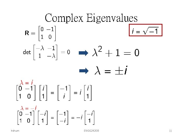 Complex Eigenvalues kshum ENGG 2420 B 11 