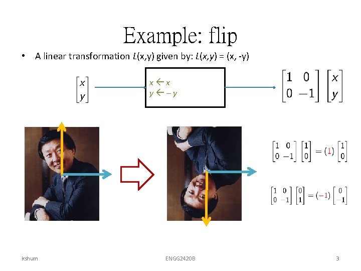 Example: flip • A linear transformation L(x, y) given by: L(x, y) = (x,