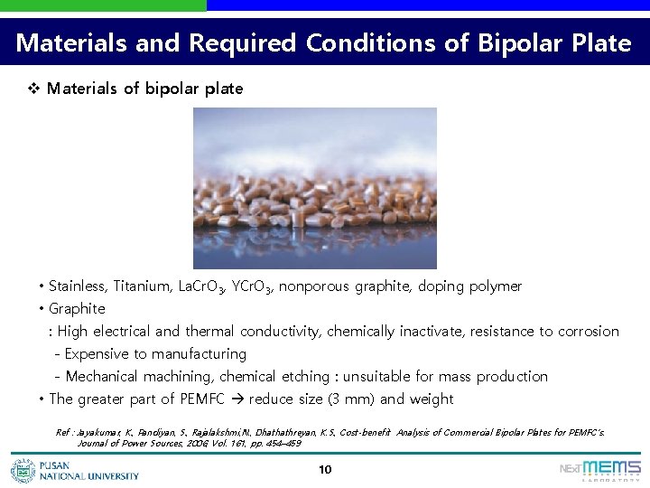 Materials and Required Conditions of Bipolar Plate v Materials of bipolar plate • Stainless,