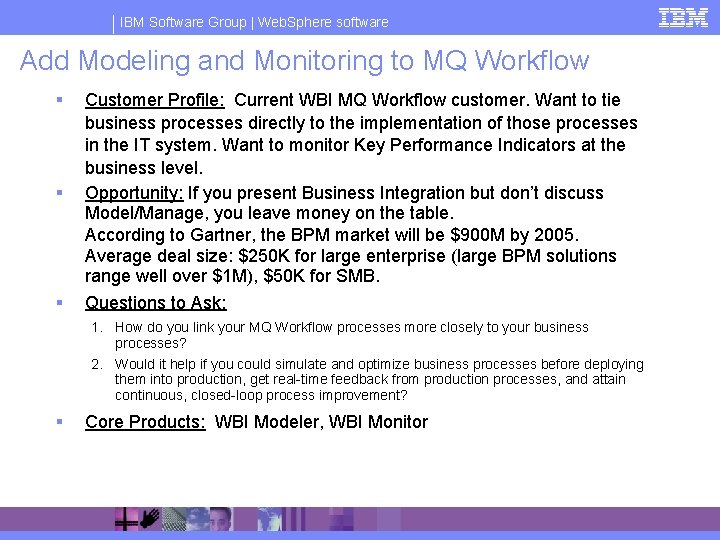 IBM Software Group | Web. Sphere software Add Modeling and Monitoring to MQ Workflow