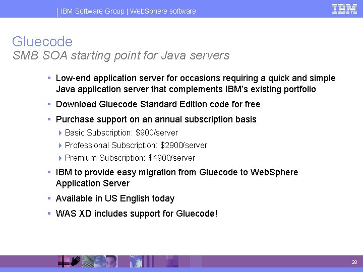 IBM Software Group | Web. Sphere software Gluecode SMB SOA starting point for Java