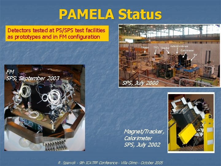 PAMELA Status Detectors tested at PS/SPS test facilities as prototypes and in FM configuration