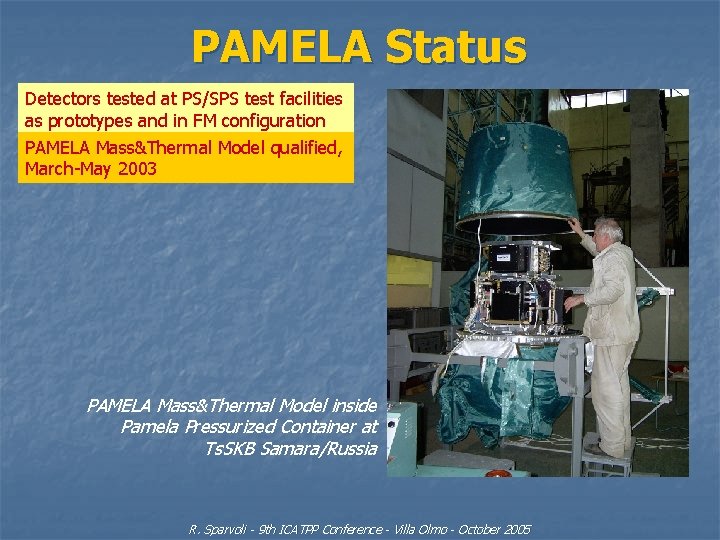 PAMELA Status Detectors tested at PS/SPS test facilities as prototypes and in FM configuration