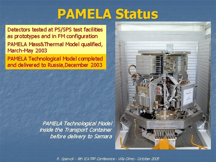PAMELA Status Detectors tested at PS/SPS test facilities as prototypes and in FM configuration