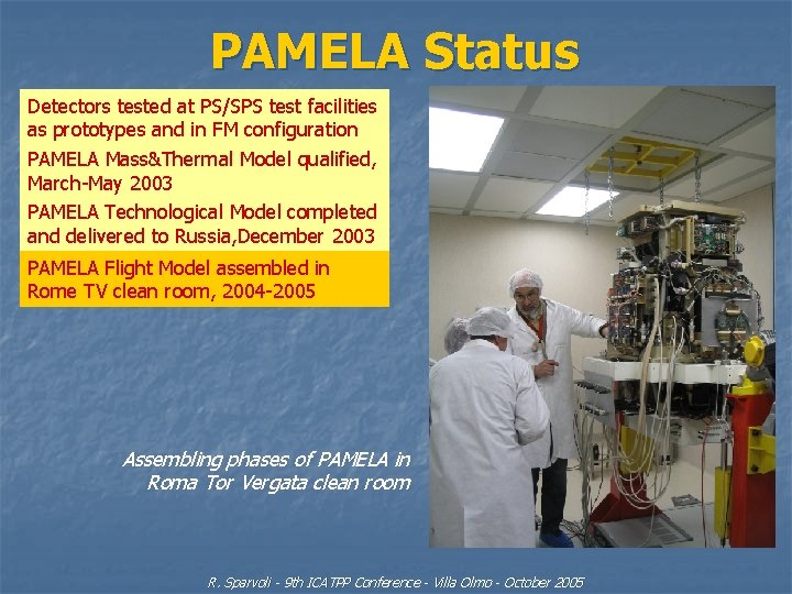PAMELA Status Detectors tested at PS/SPS test facilities as prototypes and in FM configuration