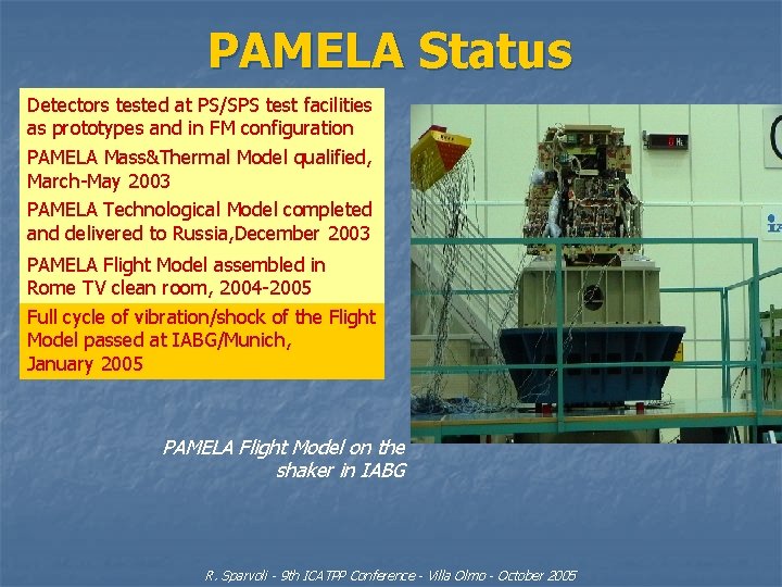 PAMELA Status Detectors tested at PS/SPS test facilities as prototypes and in FM configuration