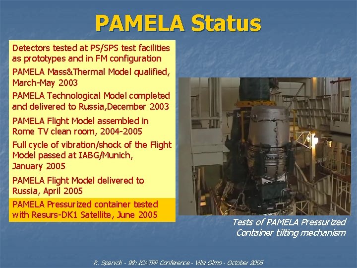 PAMELA Status Detectors tested at PS/SPS test facilities as prototypes and in FM configuration