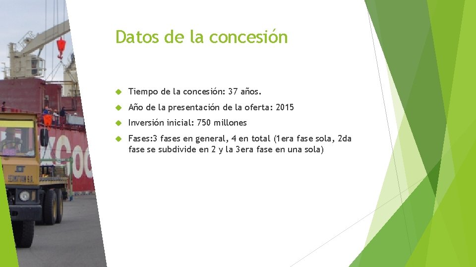 Datos de la concesión Tiempo de la concesión: 37 años. Año de la presentación