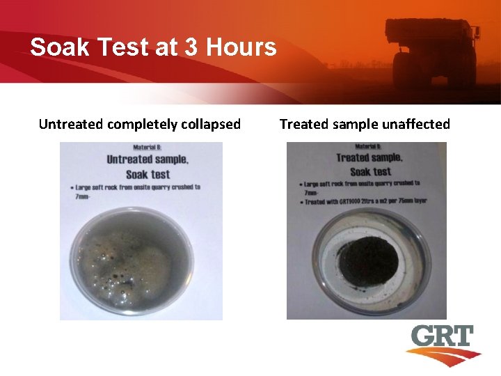 Soak Test at 3 Hours Untreated completely collapsed Treated sample unaffected 