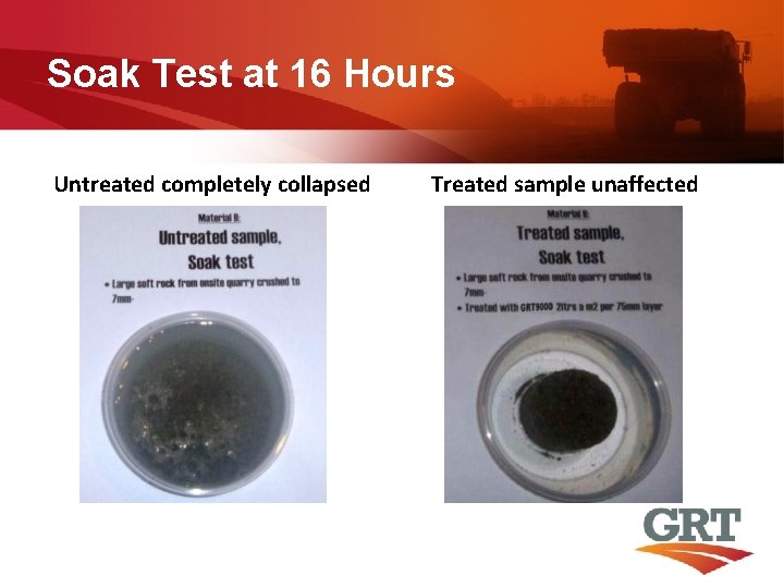 Soak Test at 16 Hours Untreated completely collapsed Treated sample unaffected 