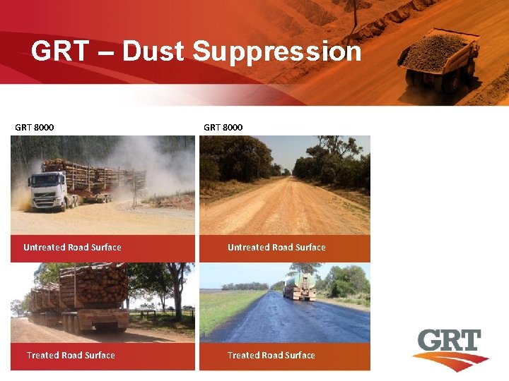 GRT – Dust Suppression GRT 8000 Untreated Road Surface Treated Road Surface 