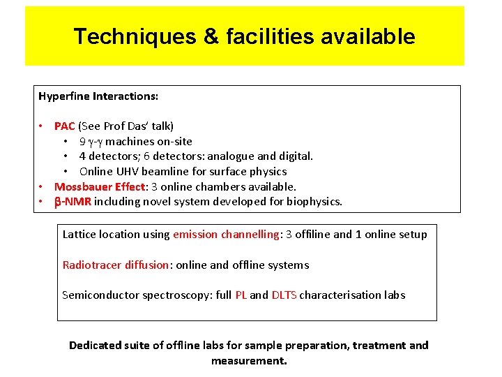 Techniques & facilities available Hyperfine Interactions: • PAC (See Prof Das’ talk) • 9
