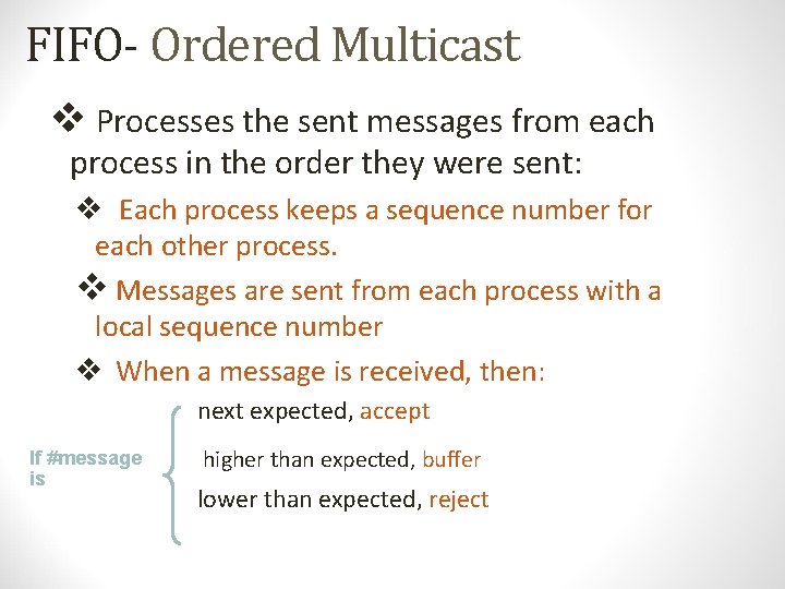 FIFO- Ordered Multicast v Processes the sent messages from each process in the order