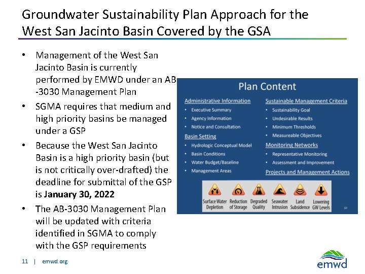Groundwater Sustainability Plan Approach for the West San Jacinto Basin Covered by the GSA
