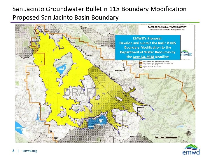 San Jacinto Groundwater Bulletin 118 Boundary Modification Proposed San Jacinto Basin Boundary EMWD’s Proposal: