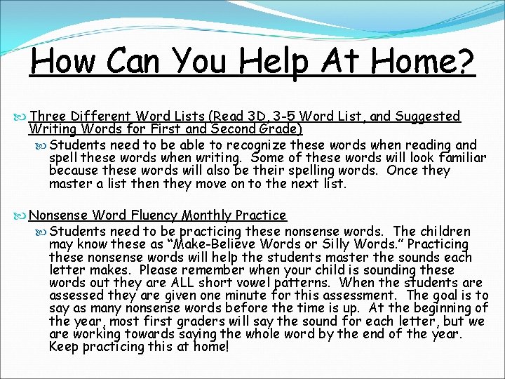 How Can You Help At Home? Three Different Word Lists (Read 3 D, 3