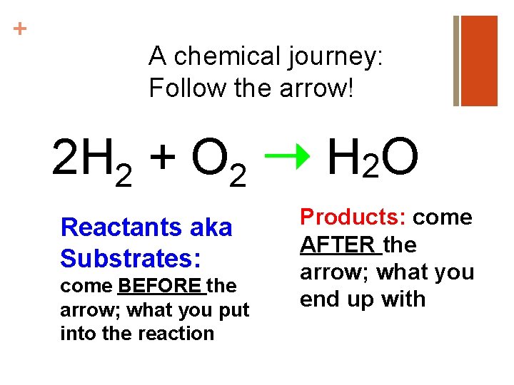 + A chemical journey: Follow the arrow! 2 H 2 + O 2 ➝