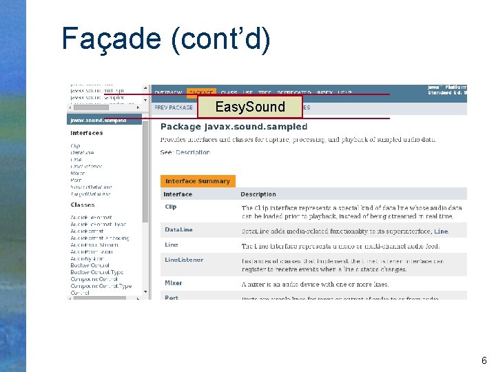 Façade (cont’d) Easy. Sound 6 