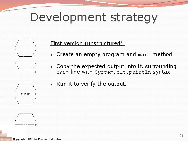 Development strategy ______ /   / ______/ +----+ ______ /  | STOP