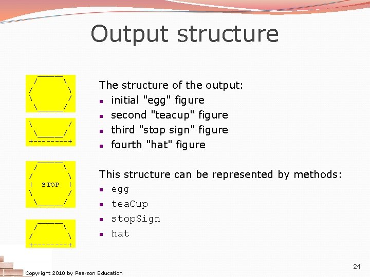 Output structure ______ /   / ______/ +----+ The structure of the output: