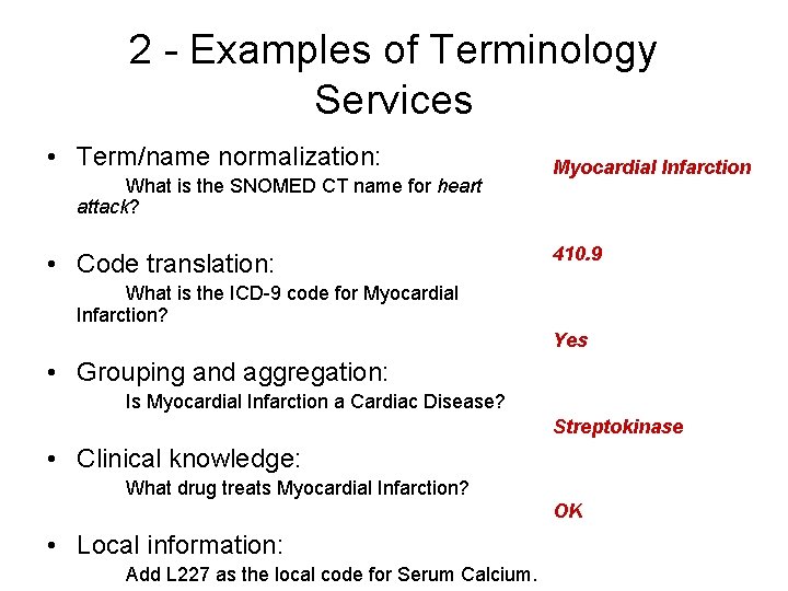 2 - Examples of Terminology Services • Term/name normalization: What is the SNOMED CT