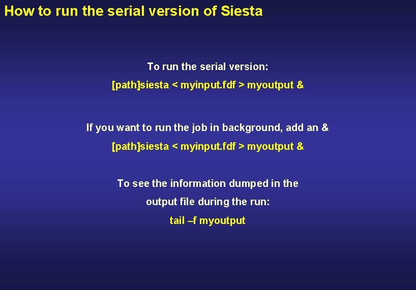 How to run the serial version of Siesta To run the serial version: [path]siesta