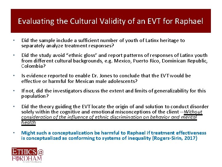 Evaluating the Cultural Validity of an EVT for Raphael • Did the sample include