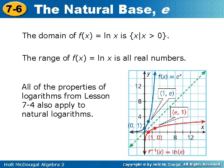 7 -6 The Natural Base, e The domain of f(x) = ln x is