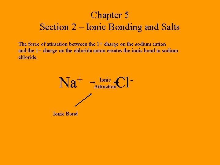 Chapter 5 Section 2 – Ionic Bonding and Salts The force of attraction between