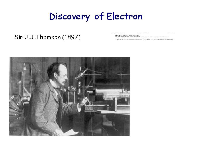 Discovery of Electron Sir J. J. Thomson (1897) 