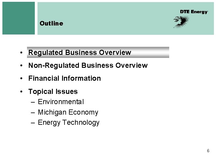 Outline • Regulated Business Overview • Non-Regulated Business Overview • Financial Information • Topical