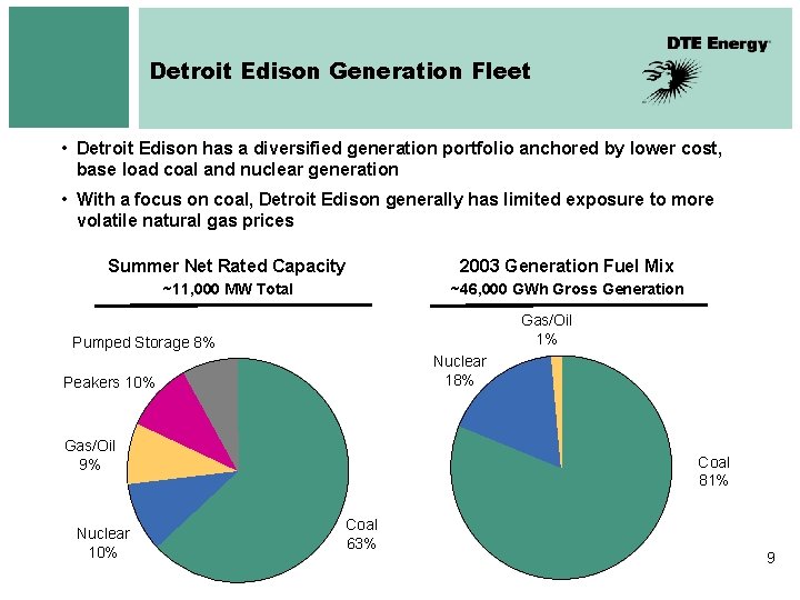 Detroit Edison Generation Fleet • Detroit Edison has a diversified generation portfolio anchored by