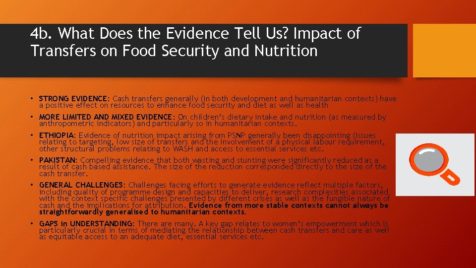 4 b. What Does the Evidence Tell Us? Impact of Transfers on Food Security