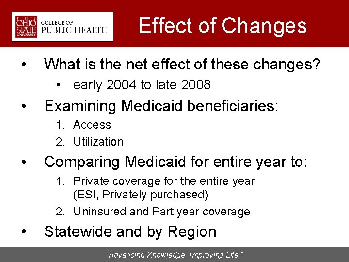 Effect of Changes • What is the net effect of these changes? • early